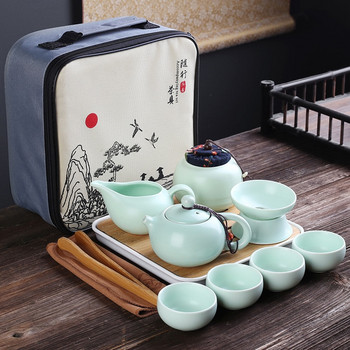Преносим керамичен комплект за чай, китайски кунг-фу чайник, чайник, пътешественик, чайник с чанта, чайник, чайник Gaiwan, чаши за чай, церемония