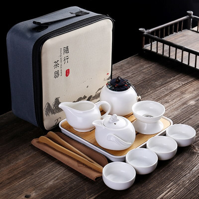 Prijenosni keramički set posuđa za čaj Kineski kung fu pribor za čaj Čajnik Putnički pribor za čaj s vrećicom Set za čaj Gaiwan Čaj Šalice čaja Ceremonija