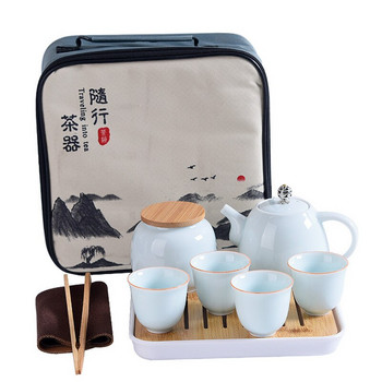 Японски стил Черна керамика Beam Чайник Сервиз за чай Една тенджера Четири чаши с чанта Kungfu Домашен сервиз за чай Офис Пътуване Чайник Добри подаръци
