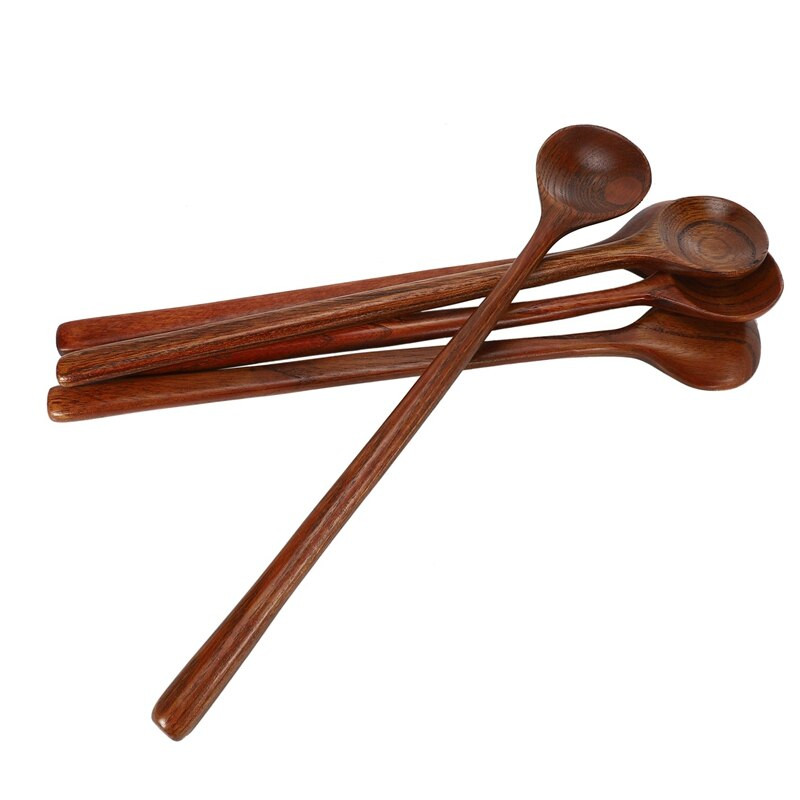 Linguri lungi din lemn, 5 bucăți, stil coreean, 10,9 inci, 100% lemn natural, linguri rotunde cu mâner lung, pentru gătit supă, amestecător de amestecare