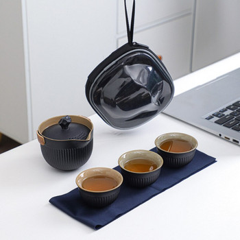 Преносим сервиз за чай за пътуване Керамичен чайник Чайник Quik Саксии 1 тенджера и 3 чаши Чаена посуда Офис Домашни китайски чайници за напитки Чаша за чай