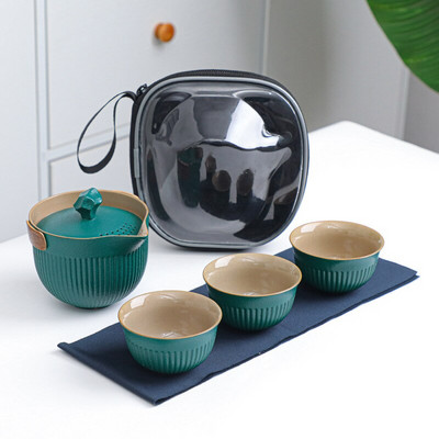Nešiojamas kelioninis arbatos rinkinys Keraminis arbatinukas Virdulys Quik Puodai 1 puodas ir 3 puodeliai Arbatos indai Biuro namams Kinų gėrimų arbatinukaiArbatos puodelis