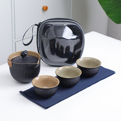 Nešiojamas kelioninis arbatos rinkinys Keraminis arbatinukas Virdulys Quik Puodai 1 puodas ir 3 puodeliai Arbatos indai Biuro namams Kinų gėrimų arbatinukaiArbatos puodelis