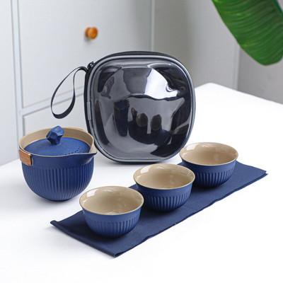 Nešiojamas kelioninis arbatos rinkinys Keraminis arbatinukas Virdulys Quik Puodai 1 puodas ir 3 puodeliai Arbatos indai Biuro namams Kinų gėrimų arbatinukaiArbatos puodelis