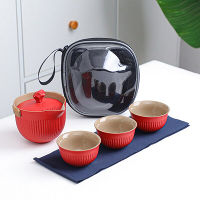 Nešiojamas kelioninis arbatos rinkinys Keraminis arbatinukas Virdulys Quik Puodai 1 puodas ir 3 puodeliai Arbatos indai Biuro namams Kinų gėrimų arbatinukaiArbatos puodelis