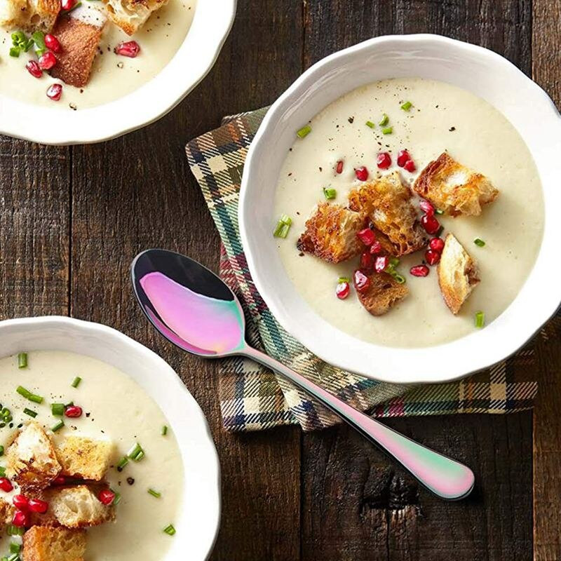 Lingurițe de culoare curcubeu Linguriță de cafea Mini lingură de prăjitură Set de 6 bucăți din oțel inoxidabil (linguri de cafea)