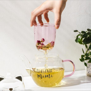 Творчески сладък котешки комплект за чай Двойна стена Стъклена чаша за чай Гърне Чаша за кафе Чаша за чай Чайник Подарък