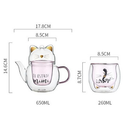 Kreativni, slatki mačji set za čaj, dvostruka stijenka, staklena šalica za čaj, lonac, šalica za kavu, šalica za čaj, čajnik, poklon