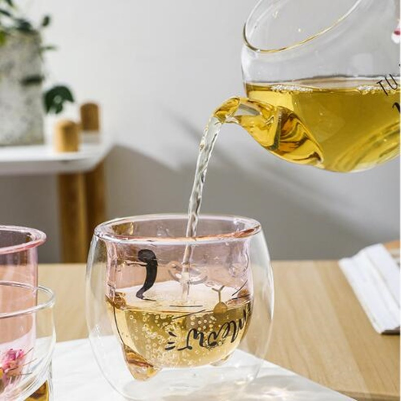 Kreativni, slatki mačji set za čaj, dvostruka stijenka, staklena šalica za čaj, lonac, šalica za kavu, šalica za čaj, čajnik, poklon