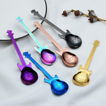 Нови китарни лъжички за кафе 6 пакета Творчески сладки лъжички Чаени лъжички от неръждаема стомана С форма на китара (многоцветни)