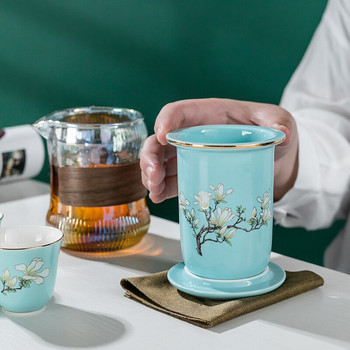 Китайски кунг-фу Пътуващ сервиз за чай Чайник с керамична глазура Чаша за чай Gaiwan Порцеланов чайник Чайници Комплекти прибори за чай Чаена церемония