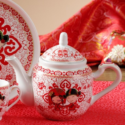 Keramická čajová súprava, kreatívna svadobná červená šálka, studená kanvica, domáci čajník v čínskom štýle, kung-fu čierny čaj, da hong pao riad