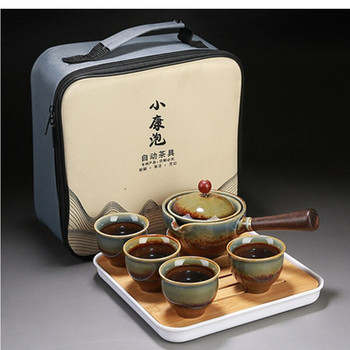 Керамичен чайник с дървена дръжка Гърне със странична дръжка Домакински кунг-фу улонг филтър Чайник Творчески чайник Сервиз за чай Поднос за чаши