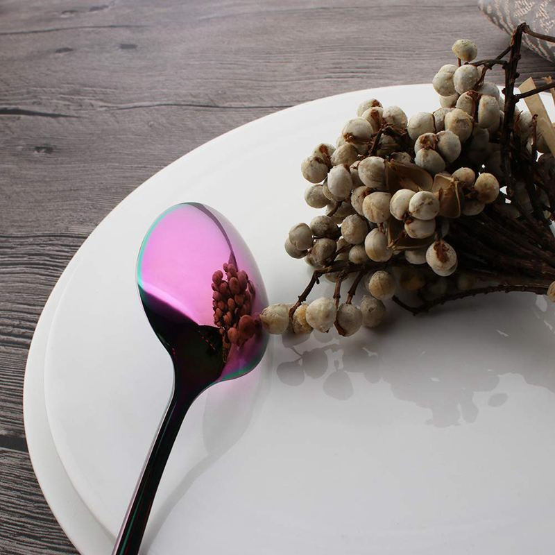 Lingurițe de culoare curcubeu Linguriță de cafea Mini lingură de prăjitură Set de 6 bucăți din oțel inoxidabil (linguri de cafea)