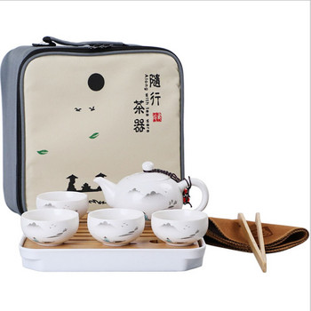 Сервиз за чай Керамични материали Прибори Церемония Една тенджера Четири чаши Суха тава с балончета Външна пътна чанта Подарък Кунг-фу Китайски прибори за чай