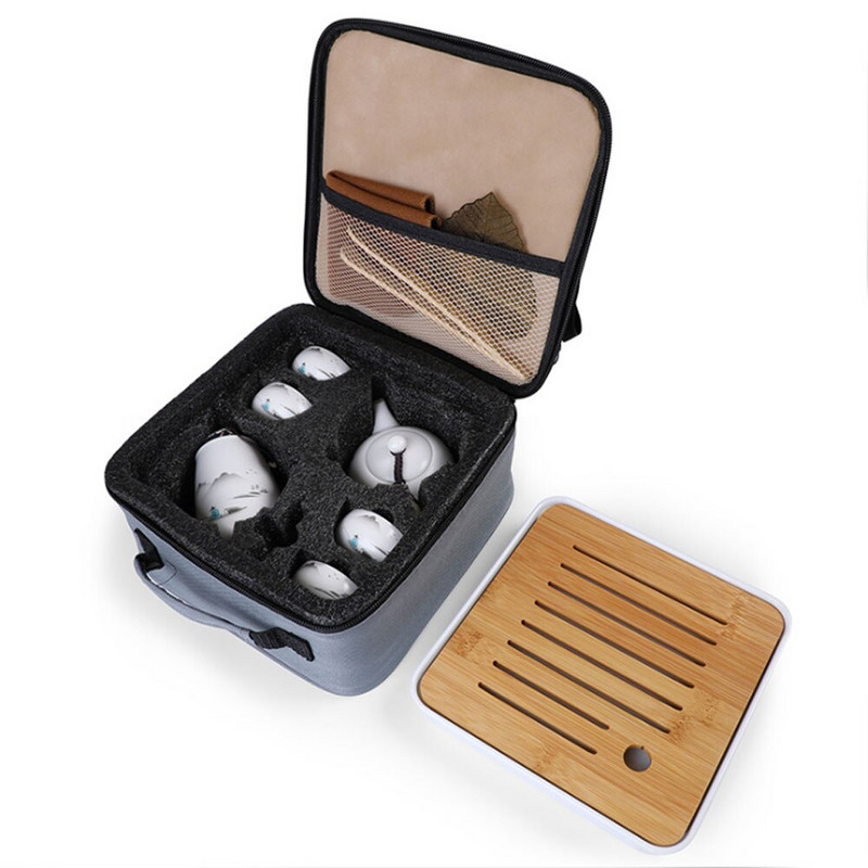 Сервиз за чай Керамични материали Прибори Церемония Една тенджера Четири чаши Суха тава с балончета Външна пътна чанта Подарък Кунг-фу Китайски прибори за чай