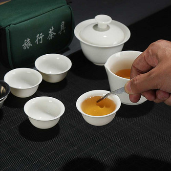 Китайски туристически кунг-фу сервиз за чай Бяла керамична преносима чаена чаша Порцеланов сервиз Gaiwan Чаша на церемонията Чайник Чаена посуда Изискан