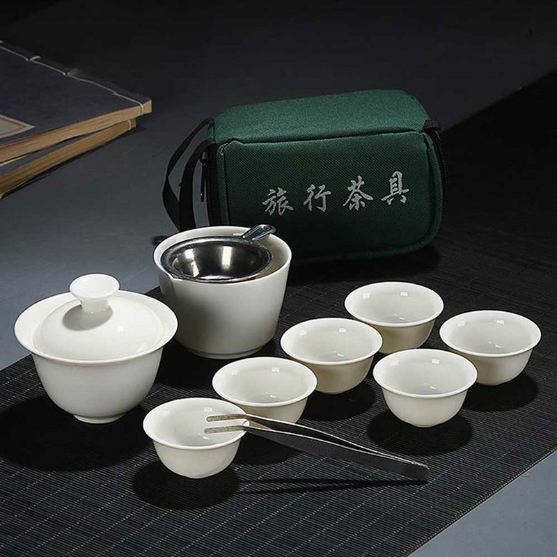 Set de ceai Kung Fu de călătorie chinezească, din ceramică albă, portabilă, serviciu de porțelan, ceainic de ceremonie, ceainic, rafinat