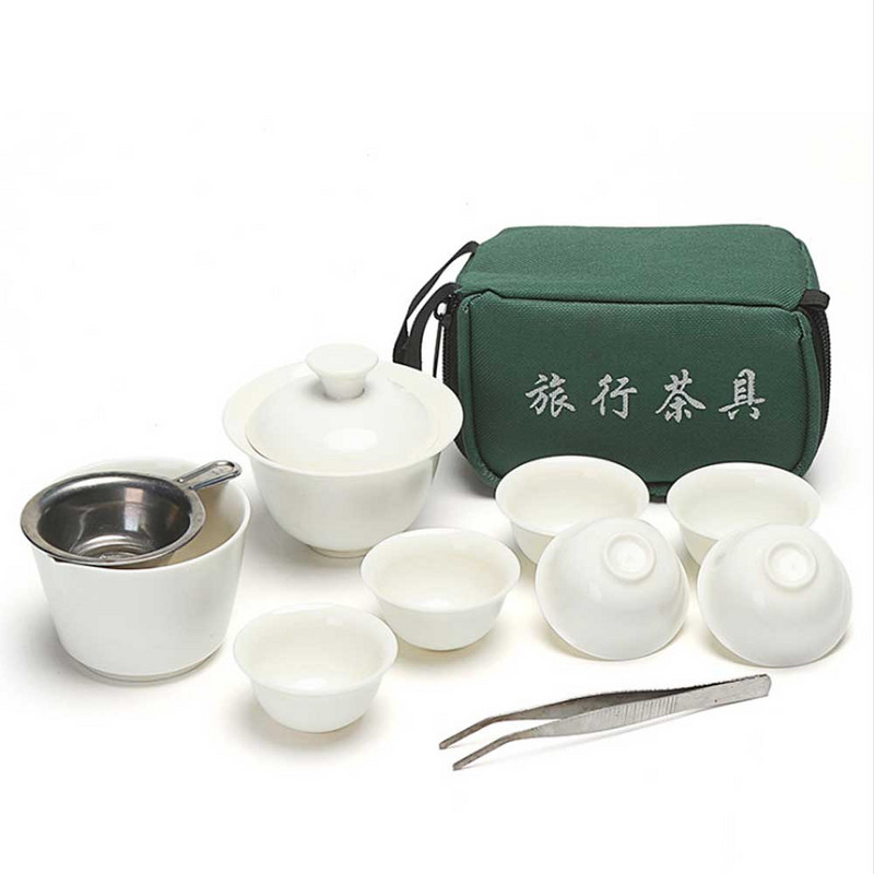 Set de ceai Kung Fu de călătorie chinezească, din ceramică albă, portabilă, serviciu de porțelan, ceainic de ceremonie, ceainic, rafinat