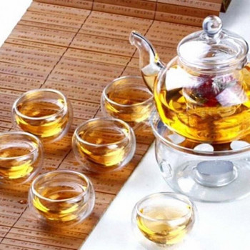 Σετ τσαγιέρα 600ml Γυάλινη τσαγιέρα ανθεκτική στη θερμότητα με στρογγυλή θήκη κεριών Flower Tea Kung Fu Tea Set Φλιτζάνια τσαγιού Teaware Teapots Δώρα