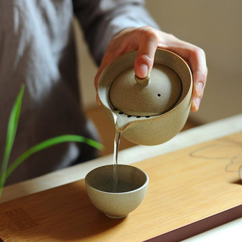 Керамичен чайник Преносим комплект за чай за пътуване Преносим чайник 1 тенджера 2 чаши Китайски гайван за кунг-фу чай Домашно кафе Реколта съдове за напитки