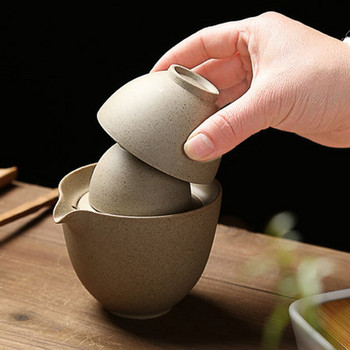 Керамичен чайник Преносим комплект за чай за пътуване Преносим чайник 1 тенджера 2 чаши Китайски гайван за кунг-фу чай Домашно кафе Реколта съдове за напитки