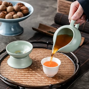 Керамичен сервиз за чай Kung Fu Разделена чаша за чай Комплект филтър за чай Странична дръжка Чаша за приготвяне на чай Фина цедка за чай с основа Ru Kiln Чаен прибор