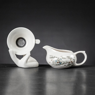 Kerámia Kung Fu teáskészlet osztott teáscsésze teaszűrő készlet oldalfogantyús sörfőzési teáscsésze finom teaszűrő alap Ru kemence teáskészlettel