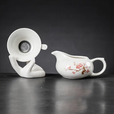 Kerámia Kung Fu teáskészlet osztott teáscsésze teaszűrő készlet oldalfogantyús sörfőzési teáscsésze finom teaszűrő alap Ru kemence teáskészlettel