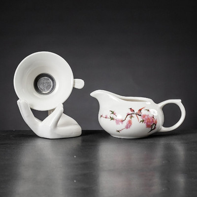 Kerámia Kung Fu teáskészlet osztott teáscsésze teaszűrő készlet oldalfogantyús sörfőzési teáscsésze finom teaszűrő alap Ru kemence teáskészlettel