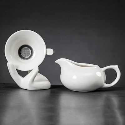 Kerámia Kung Fu teáskészlet osztott teáscsésze teaszűrő készlet oldalfogantyús sörfőzési teáscsésze finom teaszűrő alap Ru kemence teáskészlettel