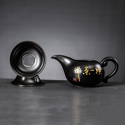 Kerámia Kung Fu teáskészlet osztott teáscsésze teaszűrő készlet oldalfogantyús sörfőzési teáscsésze finom teaszűrő alap Ru kemence teáskészlettel