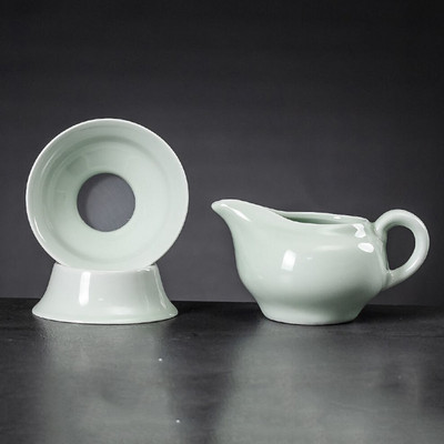 Kerámia Kung Fu teáskészlet osztott teáscsésze teaszűrő készlet oldalfogantyús sörfőzési teáscsésze finom teaszűrő alap Ru kemence teáskészlettel