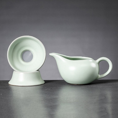 Kerámia Kung Fu teáskészlet osztott teáscsésze teaszűrő készlet oldalfogantyús sörfőzési teáscsésze finom teaszűrő alap Ru kemence teáskészlettel