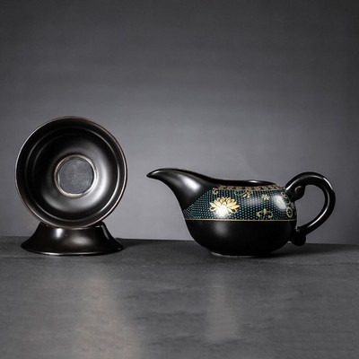 Kerámia Kung Fu teáskészlet osztott teáscsésze teaszűrő készlet oldalfogantyús sörfőzési teáscsésze finom teaszűrő alap Ru kemence teáskészlettel