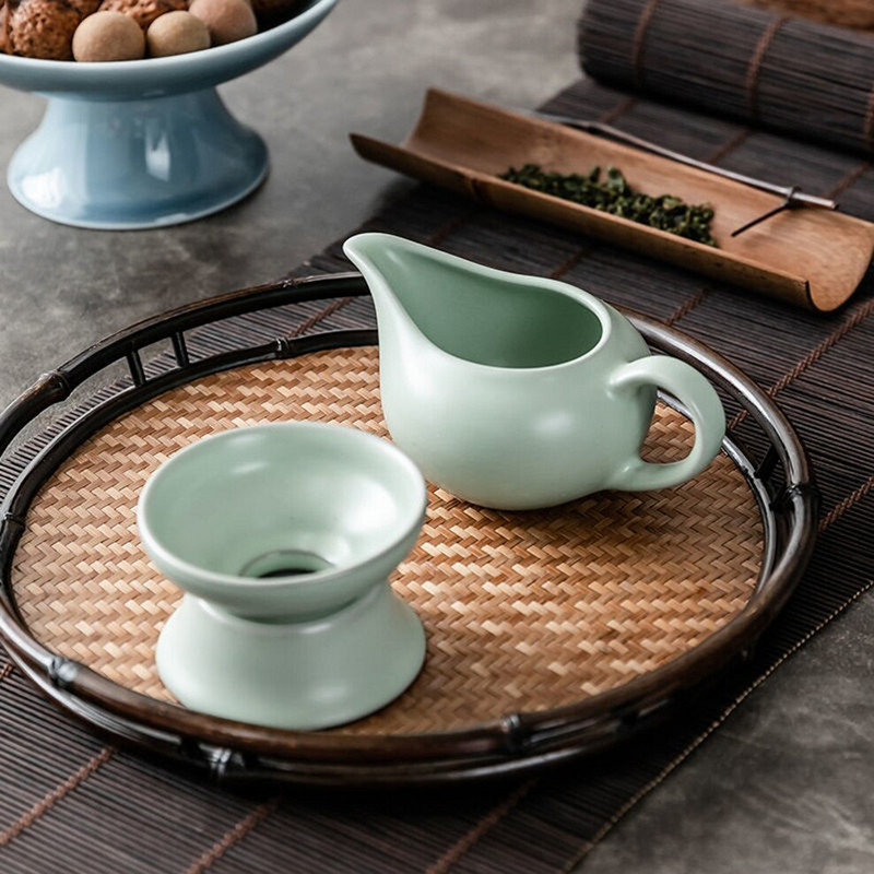 Kerámia Kung Fu teáskészlet osztott teáscsésze teaszűrő készlet oldalfogantyús sörfőzési teáscsésze finom teaszűrő alap Ru kemence teáskészlettel