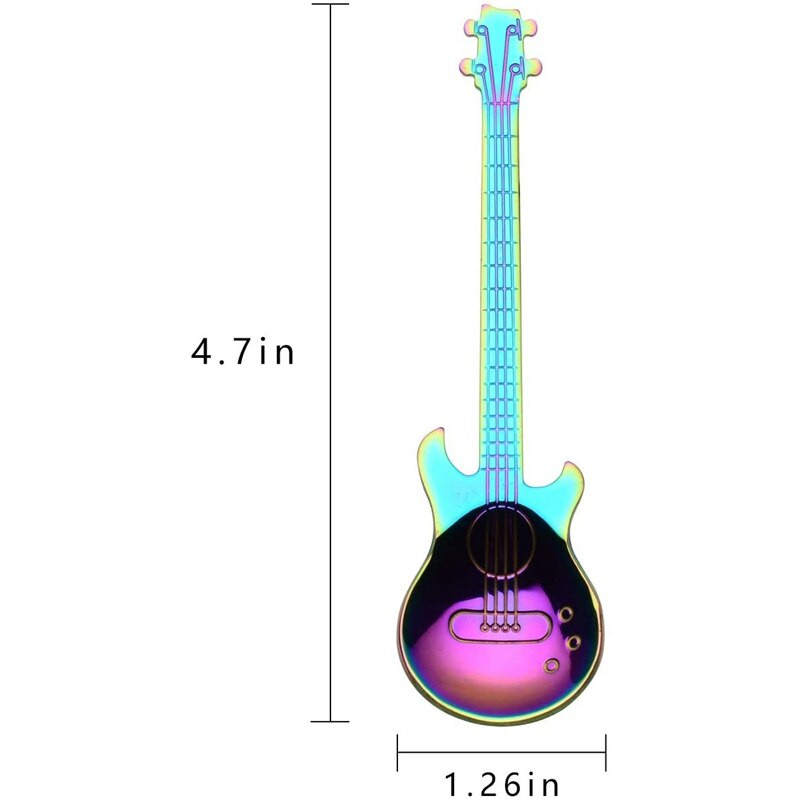 Kavos šaukšteliai gitarai 6 pakuotės Kūrybiniai mieli nerūdijančio plieno šaukšteliai Gitaros formos (įvairių spalvų)