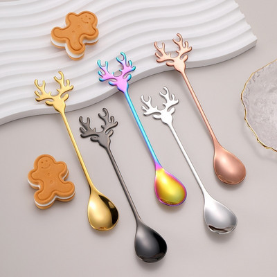 304 Creative Antlers nerūsējošā tērauda virtuves kafija Ziemassvētku aļņa karote Vērtīgs galda piederumu komplekts dāvanu kastīte meitenei sirds aksesuāri