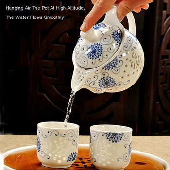 Σετ τσαγιού BORREY 7Pcs Bone China Κεραμική Τσαγιέρα Μπλε-άσπρο Φλιτζάνι Τσαγιού Πορσελάνινο Σετ τσαγιού Kung Fu Exquisite Teaware Κουτί δώρου