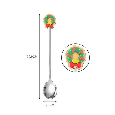 Nova božićna žlica od nehrđajućeg čelika Žlica za sladoled za desert Crtić Djed Božićnjak Čovječuljak medenjak Vilica za voće Party Žlica za miješanje kave