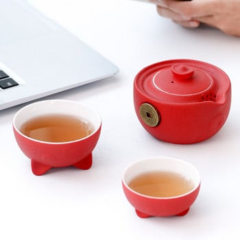 Керамичен чай Maneki Neko Lucky Cat Design за една чаена чаша с 2 чаши Пътен сервиз за чай с пътна чанта Чаен подарък