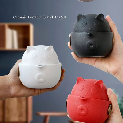 Maneki Neko Lucky Cat Design Keramický čaj na jednu šálku s 2 šálkami Cestovná čajová súprava s cestovnou taškou Darčekový riad