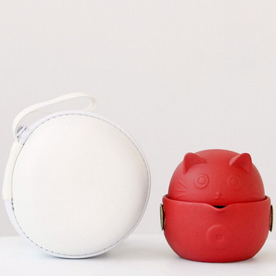 Maneki Neko Lucky Cat Design Keramický čaj na jednu šálku s 2 šálkami Cestovná čajová súprava s cestovnou taškou Darčekový riad