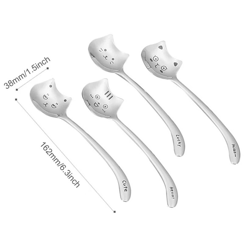 Mielas kačių kavos šaukštelis 304 nerūdijančio plieno kačių šaukštelis arbatinis šaukštelis ilga rankena Dovanų stalo reikmenys kavos priedai
