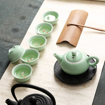 Κεραμικό σετ τσαγιού Kung Fu Teaware One Teapot Six Cups Celadon Κινέζικο σετ τσαγιού Ice Cracked Tea Cup Σετ 6 τσαγιού και σετ φλυτζανιών