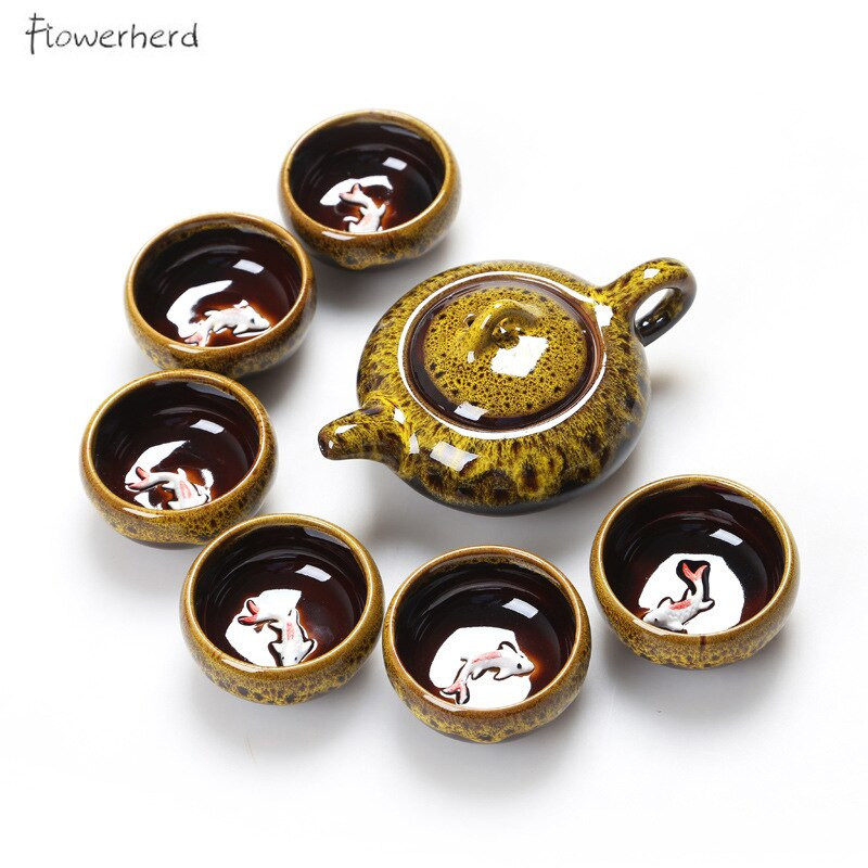 Keraminis Kung Fu arbatos rinkinys Arbatinukas Vienas arbatinukas Šeši arbatos puodeliai Celadon Kinijos arbatos rinkinys Ledo arbatos puodelio rinkinys 6 arbatinuko ir puodelių rinkinys