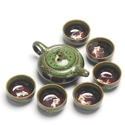 7Ps Čínska čajová súprava Kung Fu Keramická glazúrovaná kanvica na čaj Porcelánová súprava na čaj Prenosné šálky čaju na čajový obrad Súpravy čajového riadu Darček pre priateľa