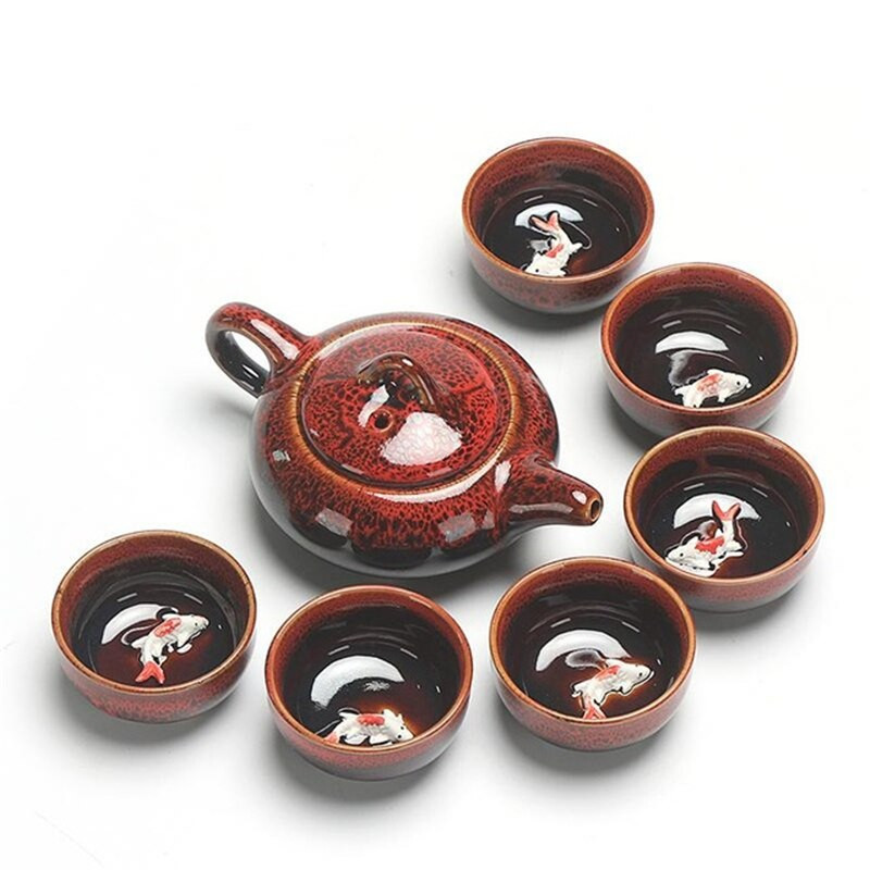 7Ps Čínska čajová súprava Kung Fu Keramická glazúrovaná kanvica na čaj Porcelánová súprava na čaj Prenosné šálky čaju na čajový obrad Súpravy čajového riadu Darček pre priateľa