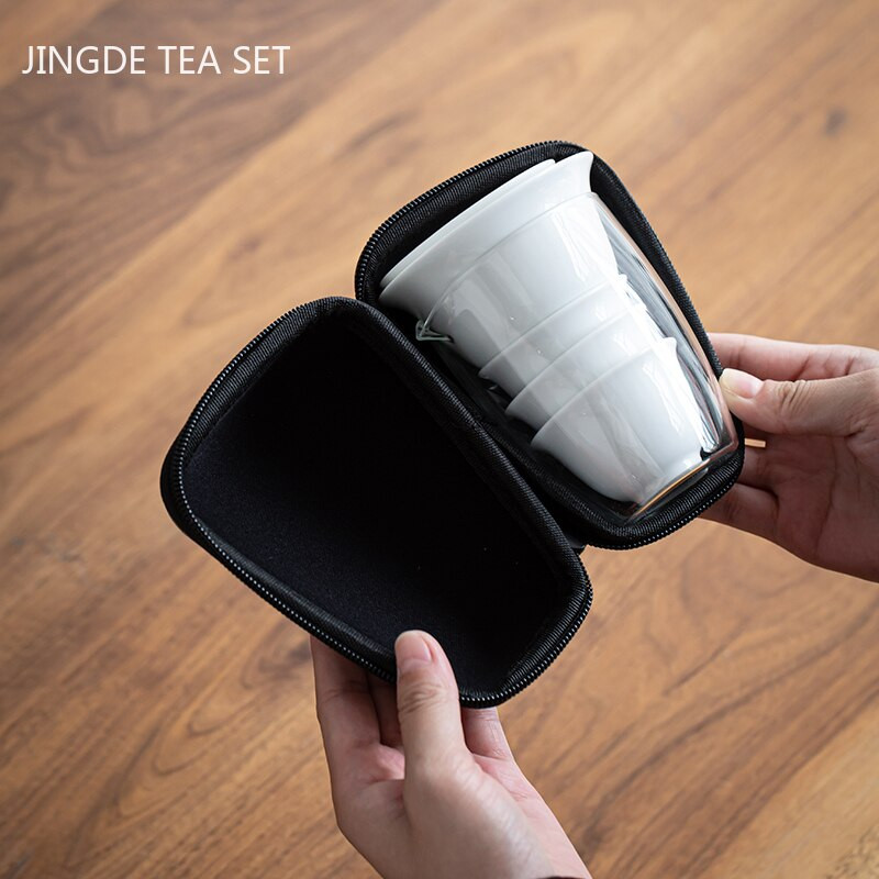 Putni prijenosni setovi za čaj od bijelog porculana, keramički set šalica za šalicu Gaiwan, brzi set šalica, kućni čajnik i set šalica, kinesko posuđe za čaj