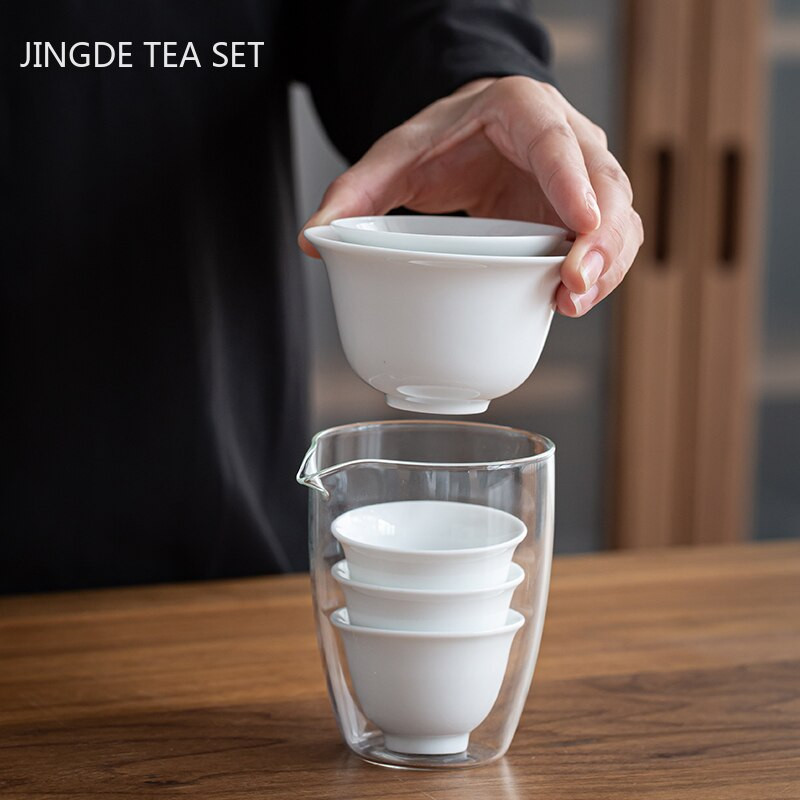 Putni prijenosni setovi za čaj od bijelog porculana, keramički set šalica za šalicu Gaiwan, brzi set šalica, kućni čajnik i set šalica, kinesko posuđe za čaj